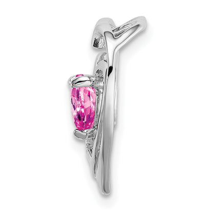 14k White Gold Lab Created Pink Sapphire and Diamond Heart Pendant
