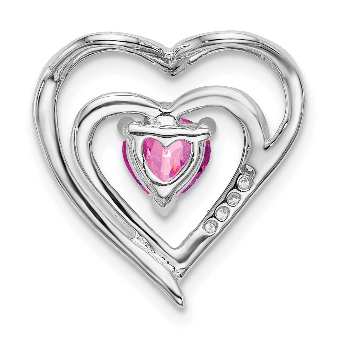 14k White Gold Lab Created Pink Sapphire and Diamond Heart Pendant