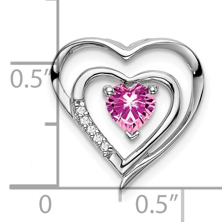 14k White Gold Lab Created Pink Sapphire and Diamond Heart Pendant