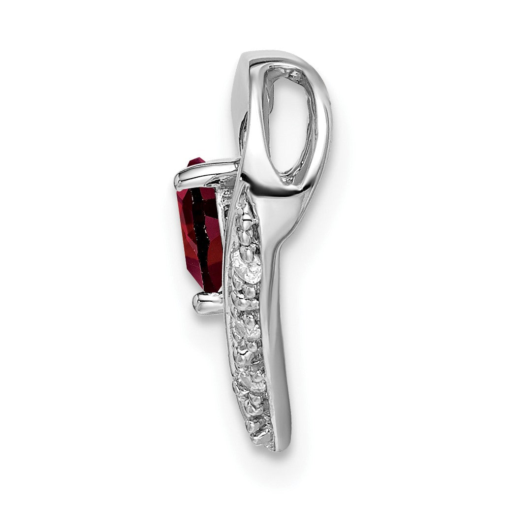 14k White Gold Garnet and Diamond Heart Chain Slide