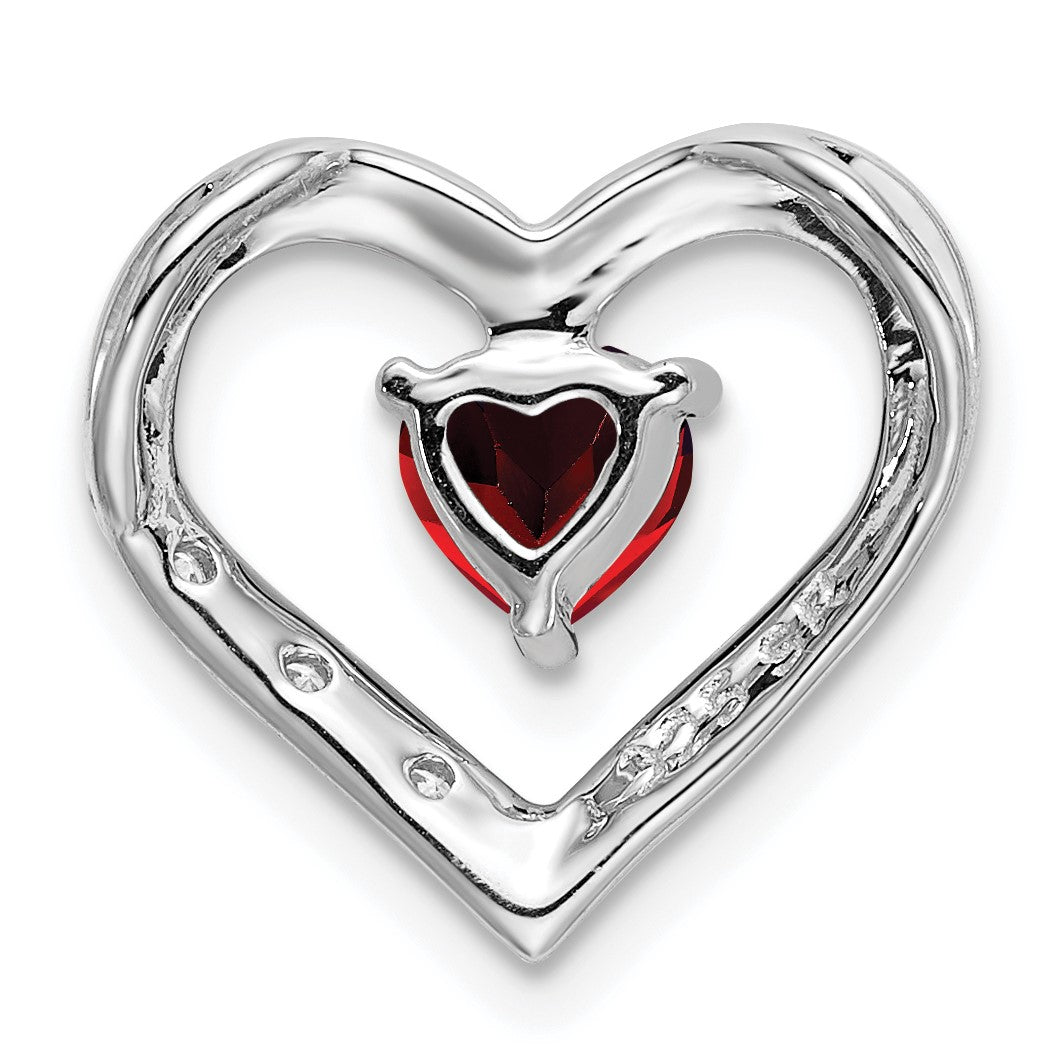 14k White Gold Garnet and Diamond Heart Chain Slide