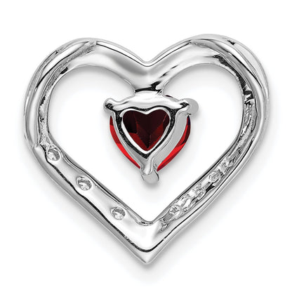 14k White Gold Garnet and Diamond Heart Chain Slide