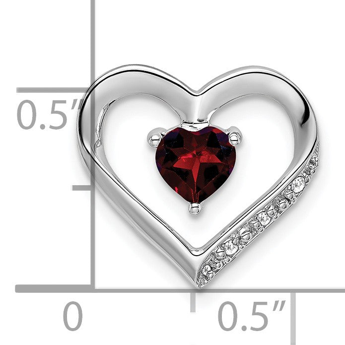 14k White Gold Garnet and Diamond Heart Chain Slide