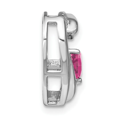 Sterling Silver Rhod-plated Created Pink Sapphire/Diamond Pendant