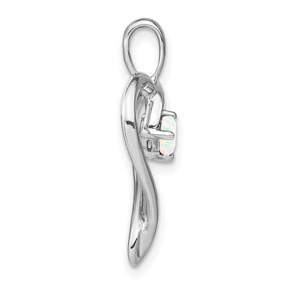 14k White Gold Lab Created Opal Heart Pendant