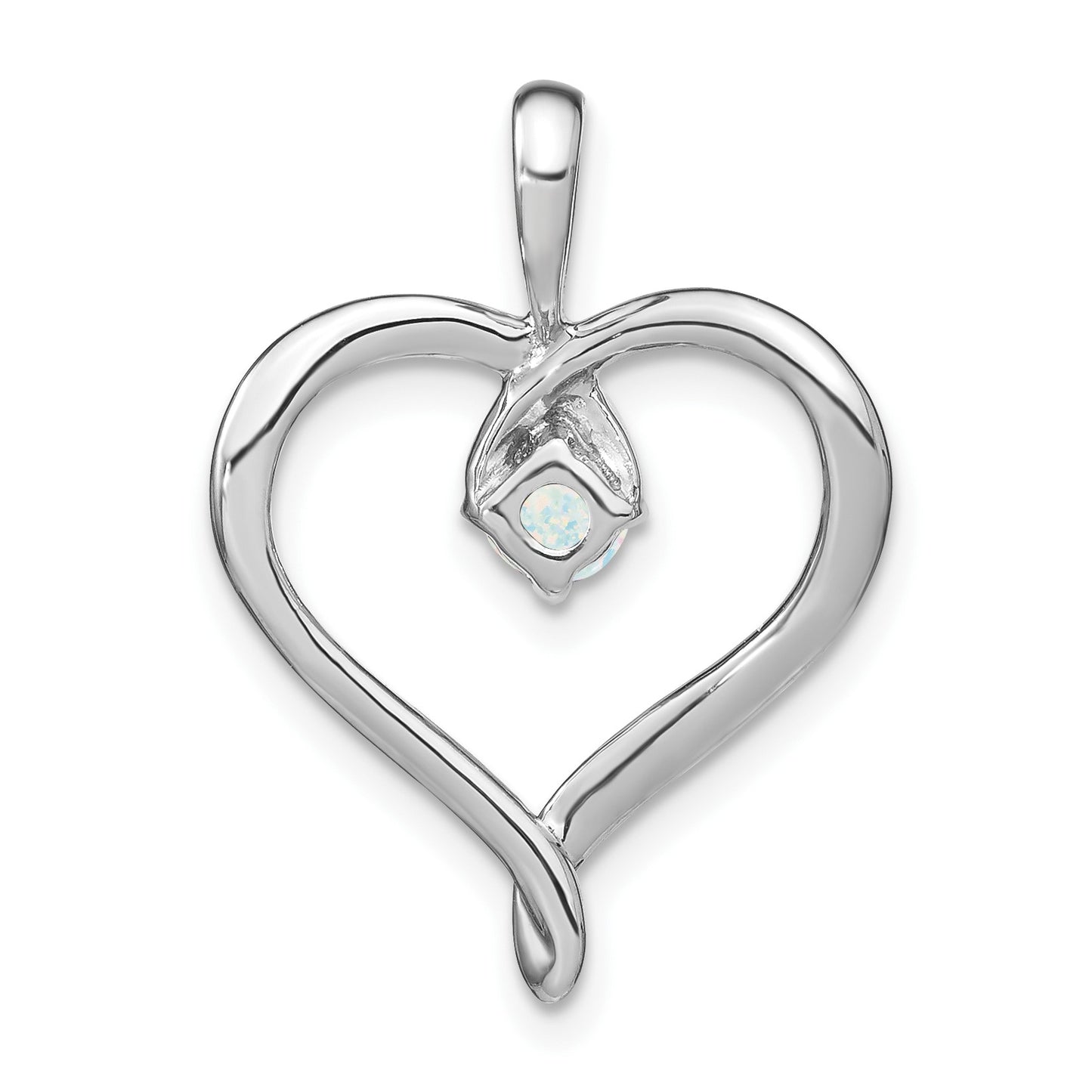 14k White Gold Lab Created Opal Heart Pendant