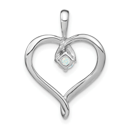 14k White Gold Lab Created Opal Heart Pendant