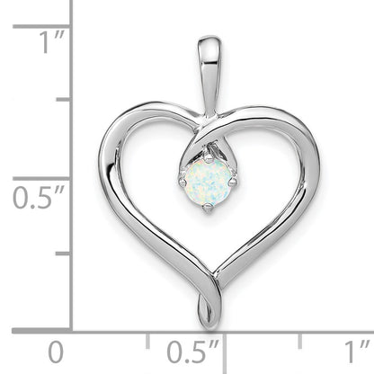 14k White Gold Lab Created Opal Heart Pendant