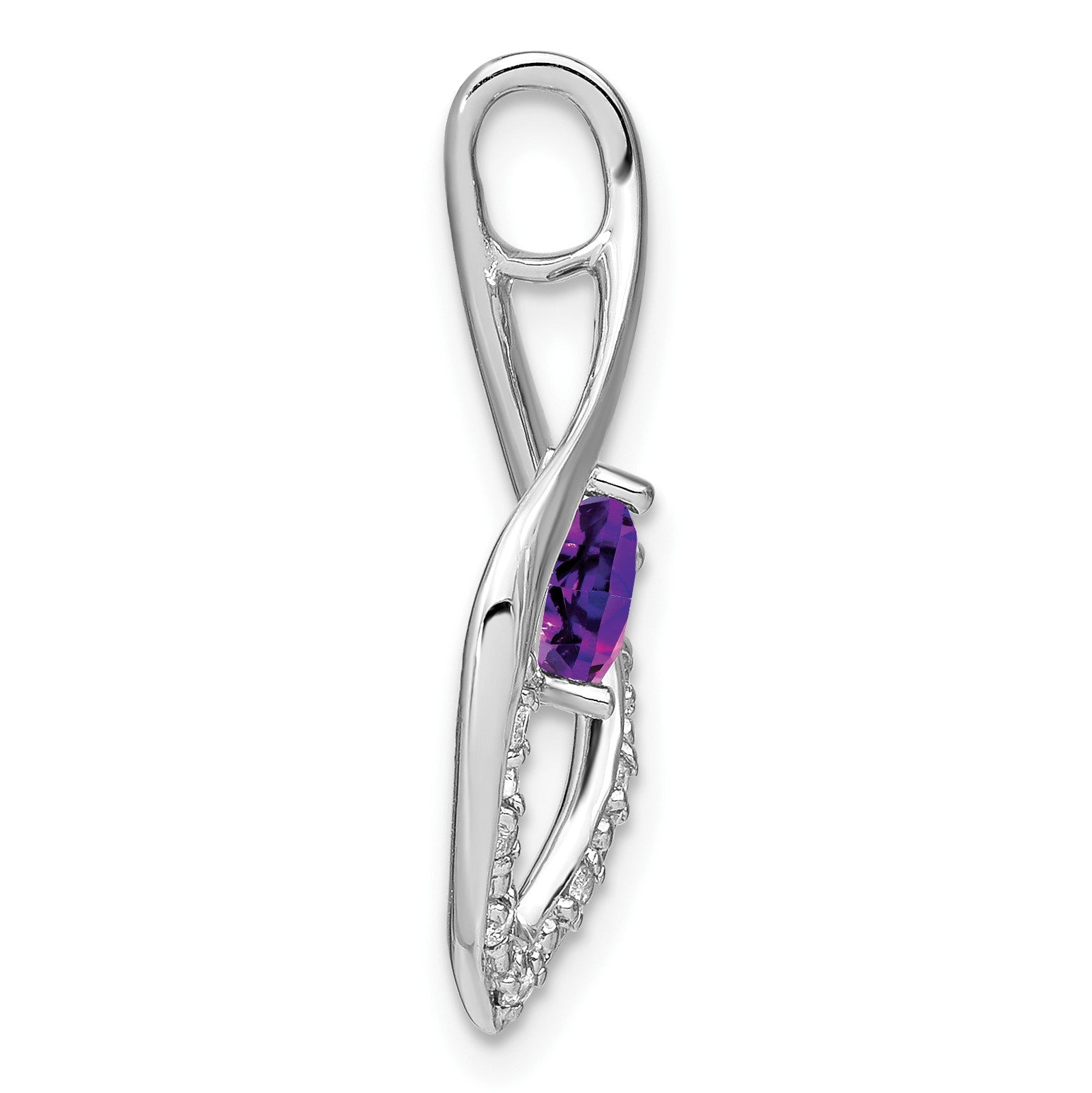 14k White Gold Heart 5mm Amethyst and Diamond Leaf Chain Slide