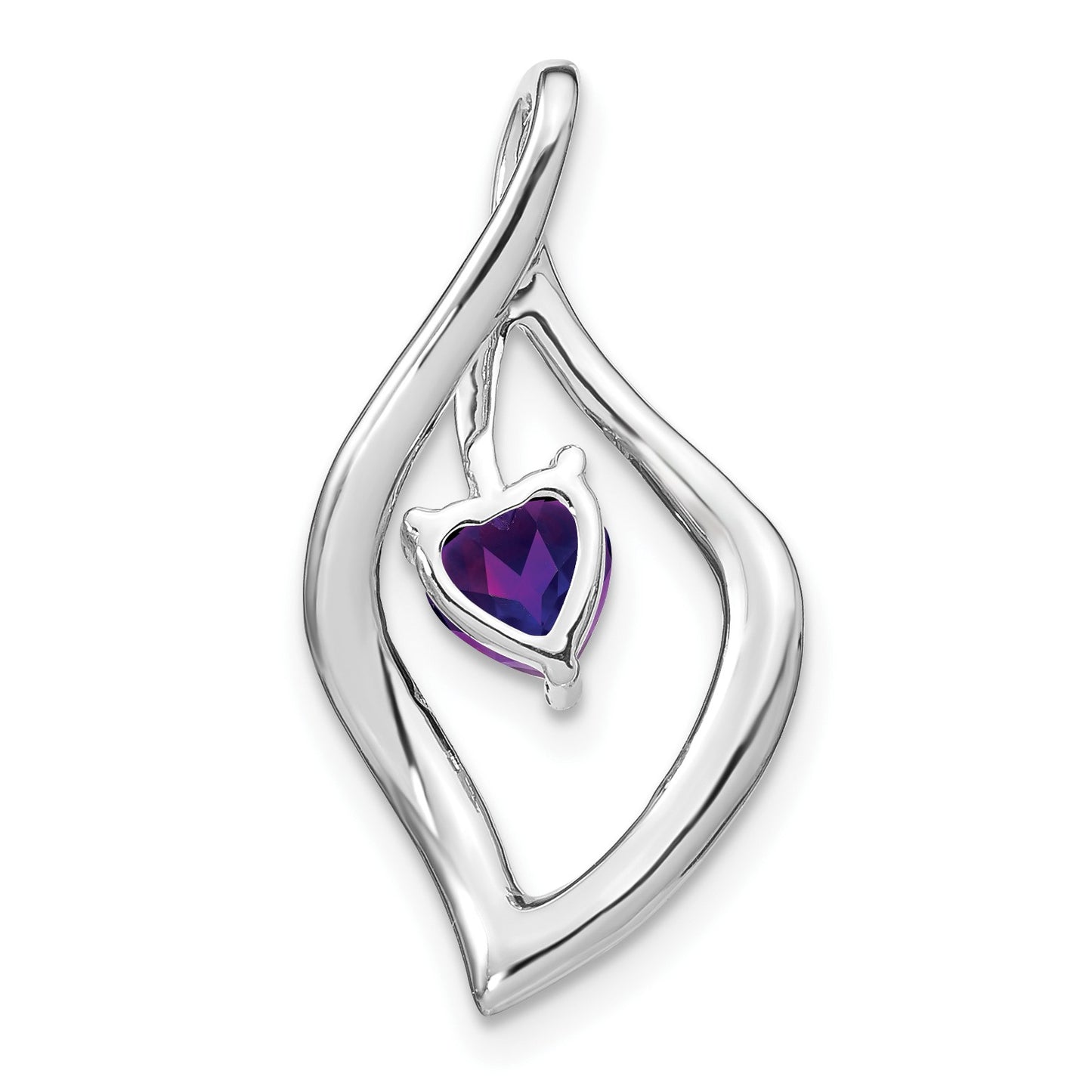 14k White Gold Heart 5mm Amethyst and Diamond Leaf Chain Slide
