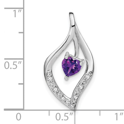 14k White Gold Heart 5mm Amethyst and Diamond Leaf Chain Slide