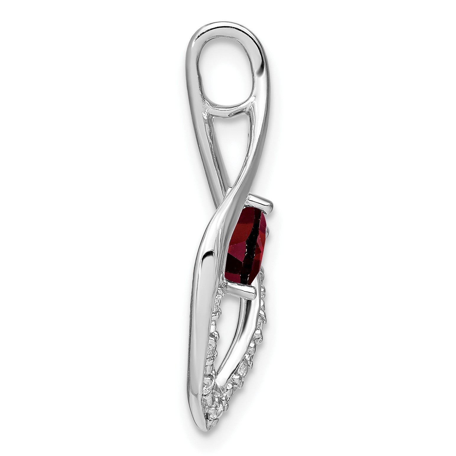14k White Gold Heart 5mm Garnet and Diamond Leaf Chain Slide