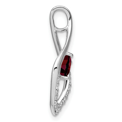 14k White Gold Heart 5mm Garnet and Diamond Leaf Chain Slide