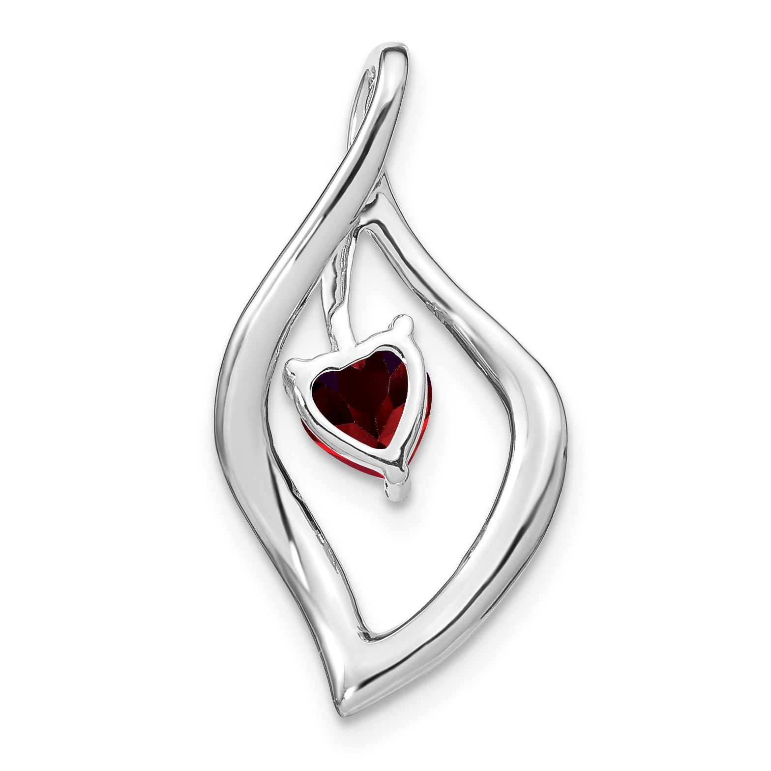 14k White Gold Heart 5mm Garnet and Diamond Leaf Chain Slide
