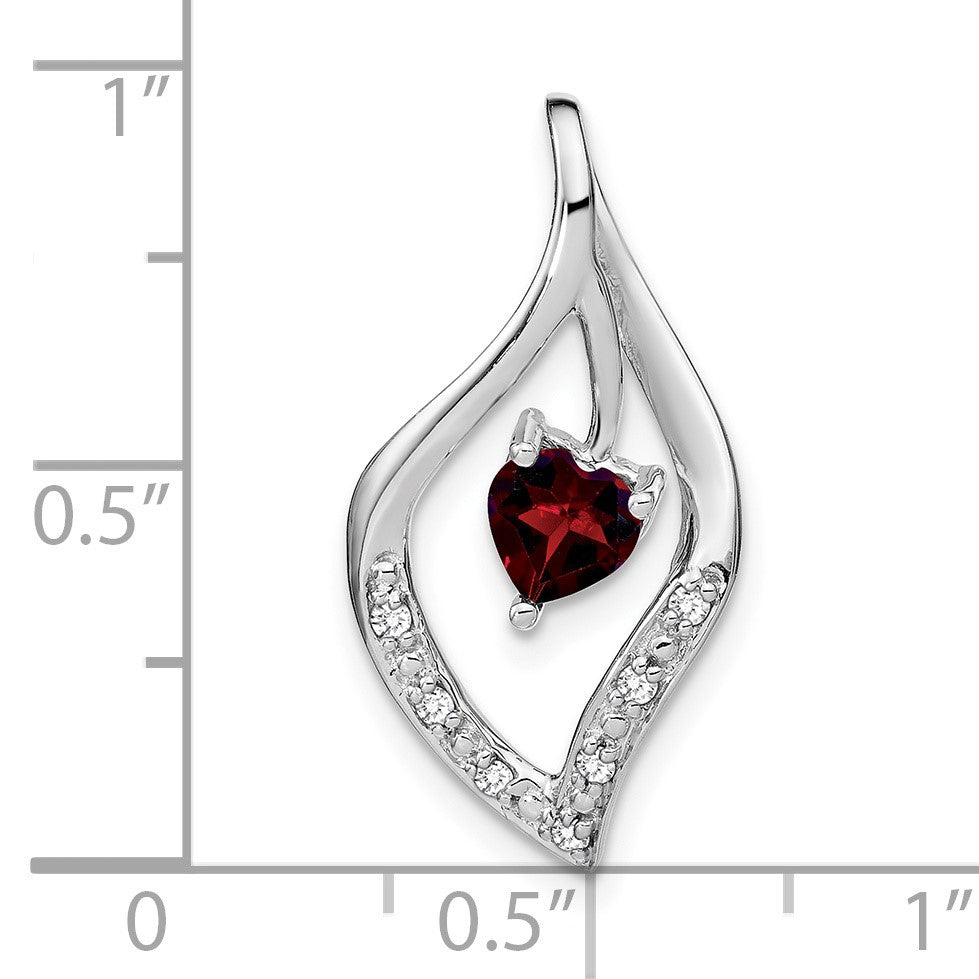 14k White Gold Heart 5mm Garnet and Diamond Leaf Chain Slide