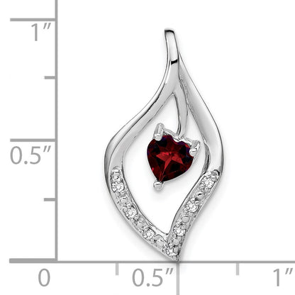 14k White Gold Heart 5mm Garnet and Diamond Leaf Chain Slide