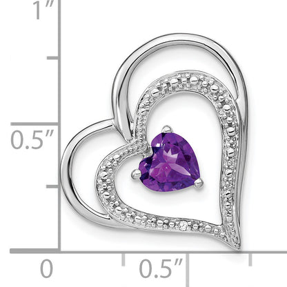 14k White Gold Amethyst and Diamond Double Heart Chain Slide