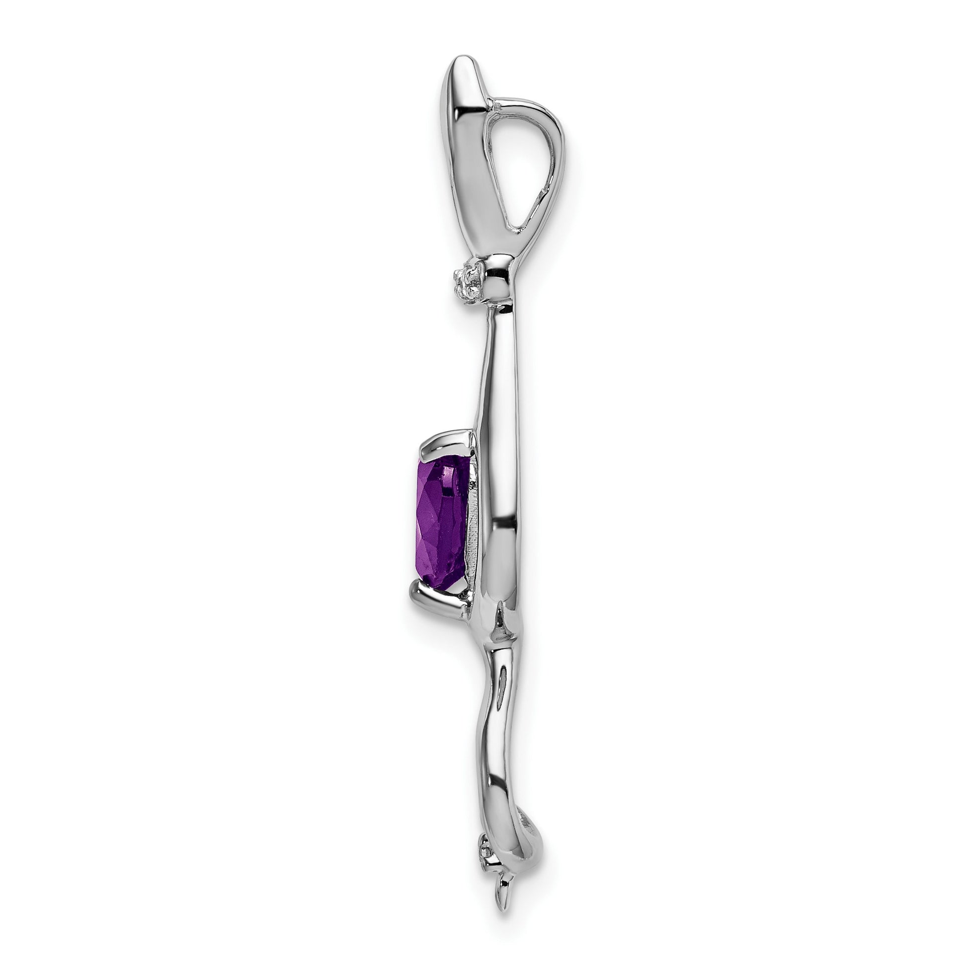 14k White Gold 6mm Heart Amethyst and Diamond Cat Chain Slide