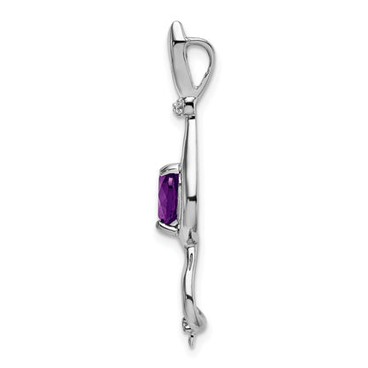 14k White Gold 6mm Heart Amethyst and Diamond Cat Chain Slide