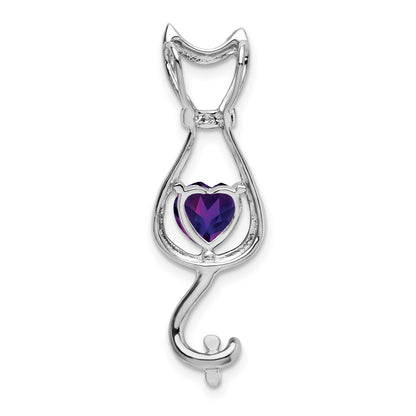 14k White Gold 6mm Heart Amethyst and Diamond Cat Chain Slide
