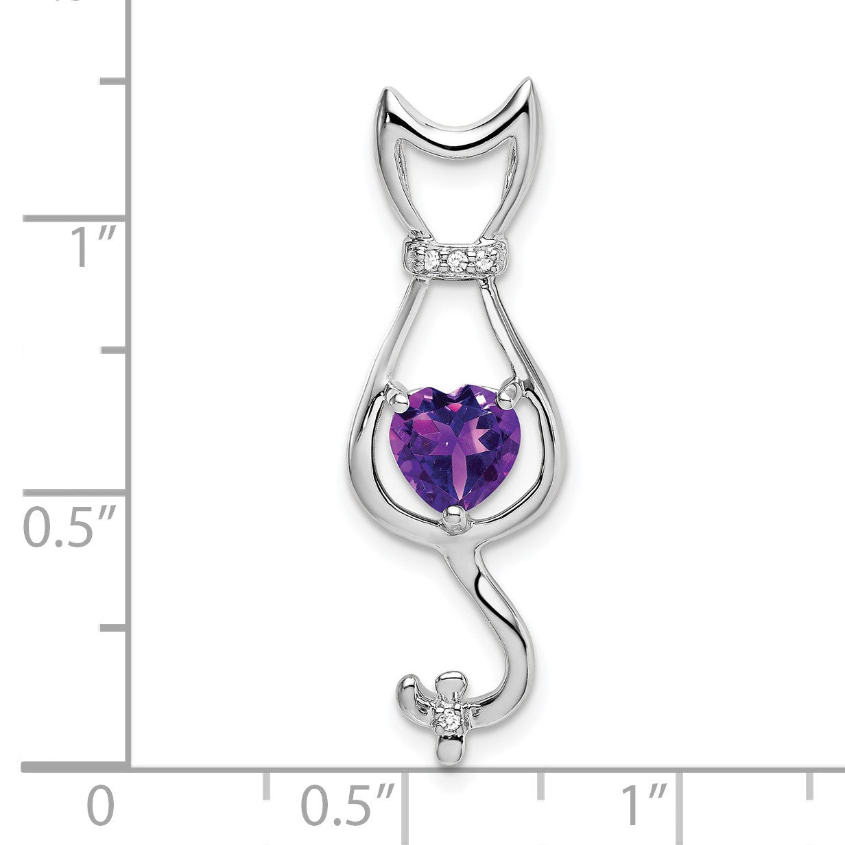 14k White Gold 6mm Heart Amethyst and Diamond Cat Chain Slide