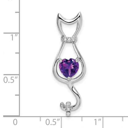 14k White Gold 6mm Heart Amethyst and Diamond Cat Chain Slide