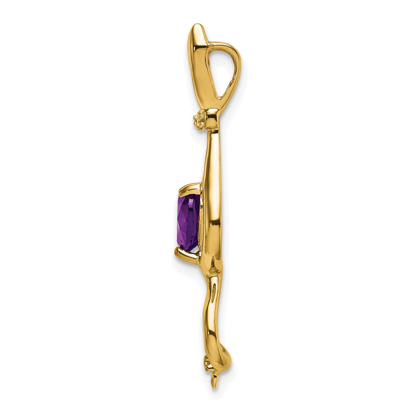 14k 6mm Heart Amethyst and Diamond Cat Chain Slide