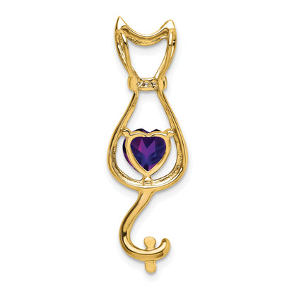 14k 6mm Heart Amethyst and Diamond Cat Chain Slide