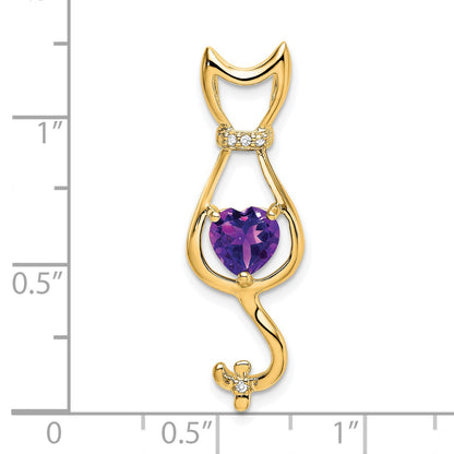 14k 6mm Heart Amethyst and Diamond Cat Chain Slide