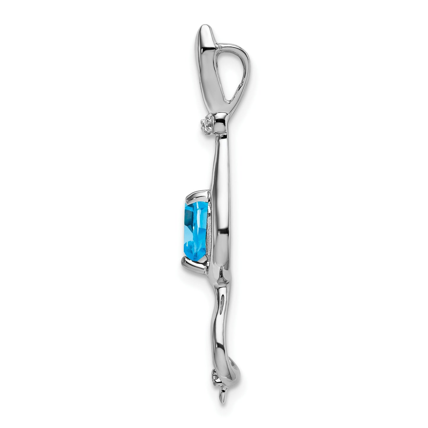 14k White Gold 6mm Heart Blue Topaz and Diamond Cat Chain Slide