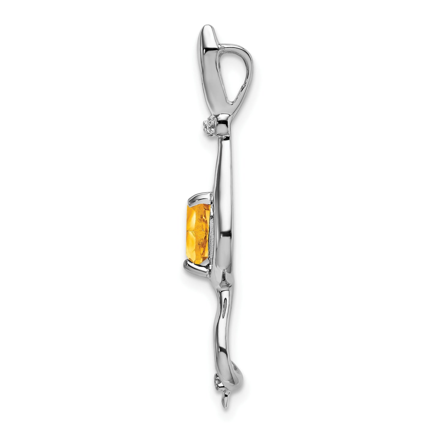14k White Gold 6mm Heart Citrine and Diamond Cat Chain Slide