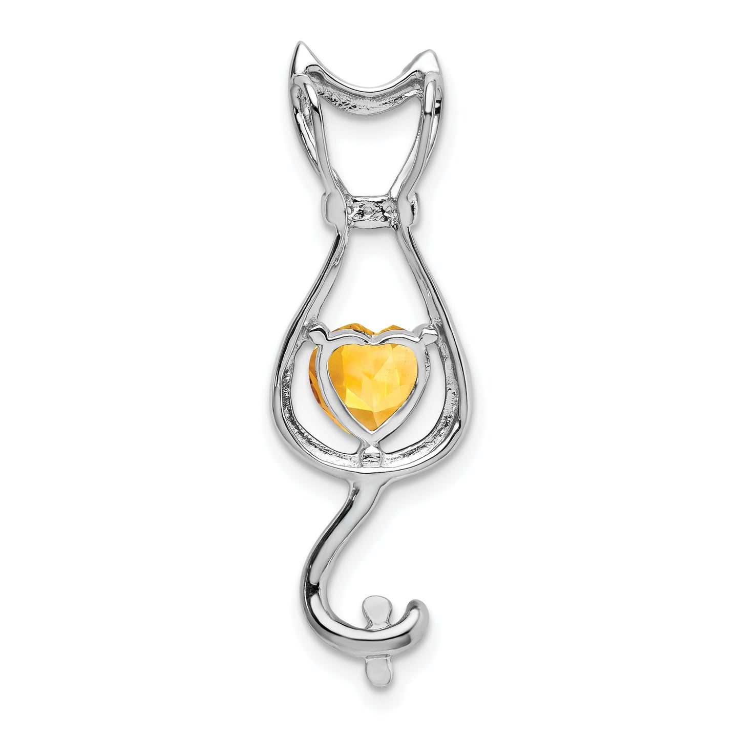 14k White Gold 6mm Heart Citrine and Diamond Cat Chain Slide