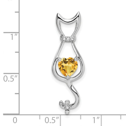 14k White Gold 6mm Heart Citrine and Diamond Cat Chain Slide