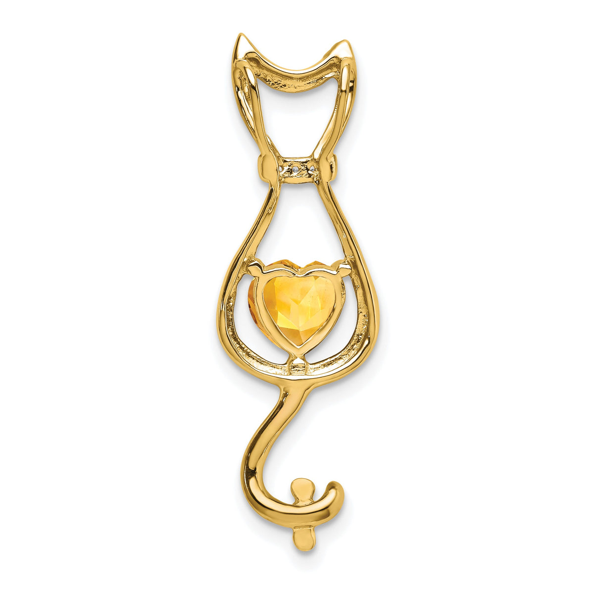 14k 6mm Heart Citrine and Diamond Cat Chain Slide
