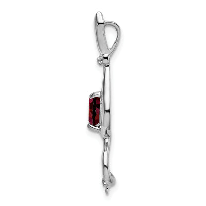 14k White Gold 6mm Heart Garnet and Diamond Cat Chain Slide