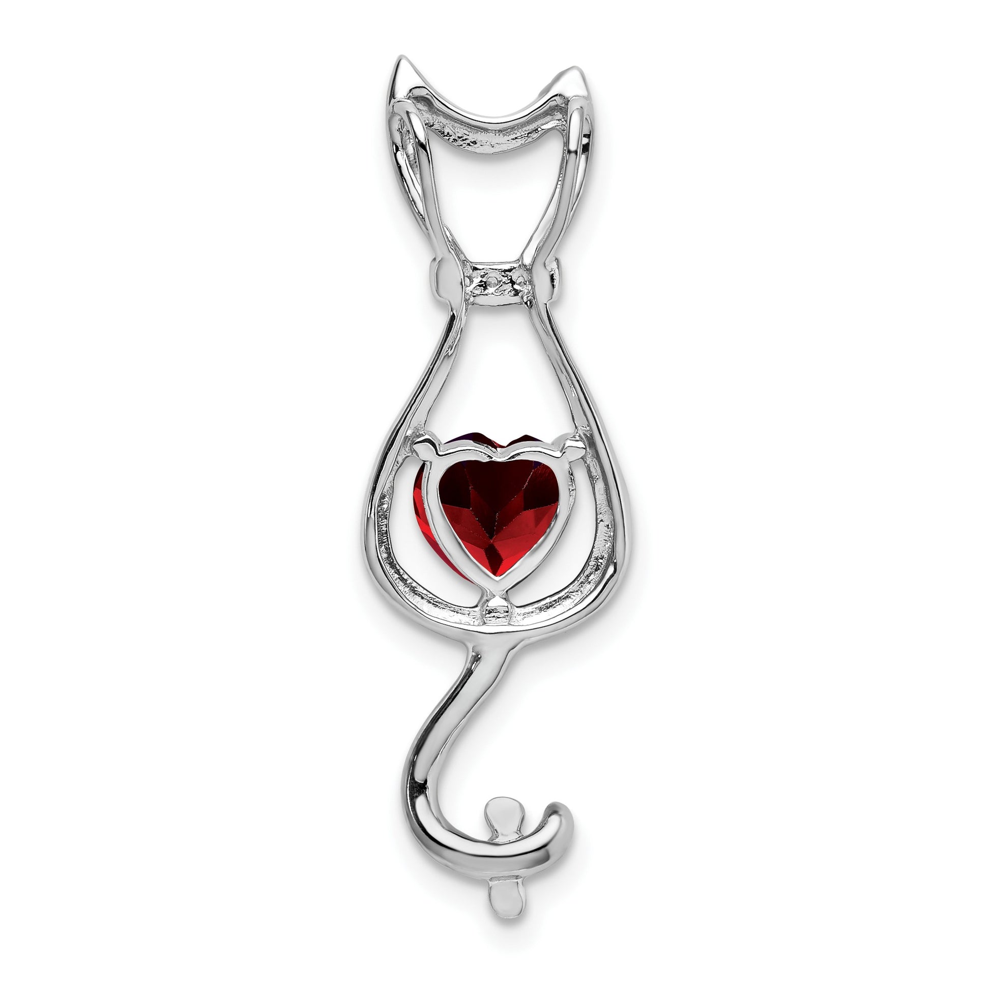 14k White Gold 6mm Heart Garnet and Diamond Cat Chain Slide