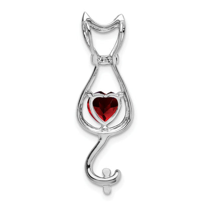 14k White Gold 6mm Heart Garnet and Diamond Cat Chain Slide