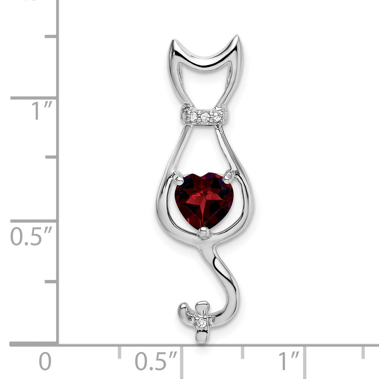 14k White Gold 6mm Heart Garnet and Diamond Cat Chain Slide