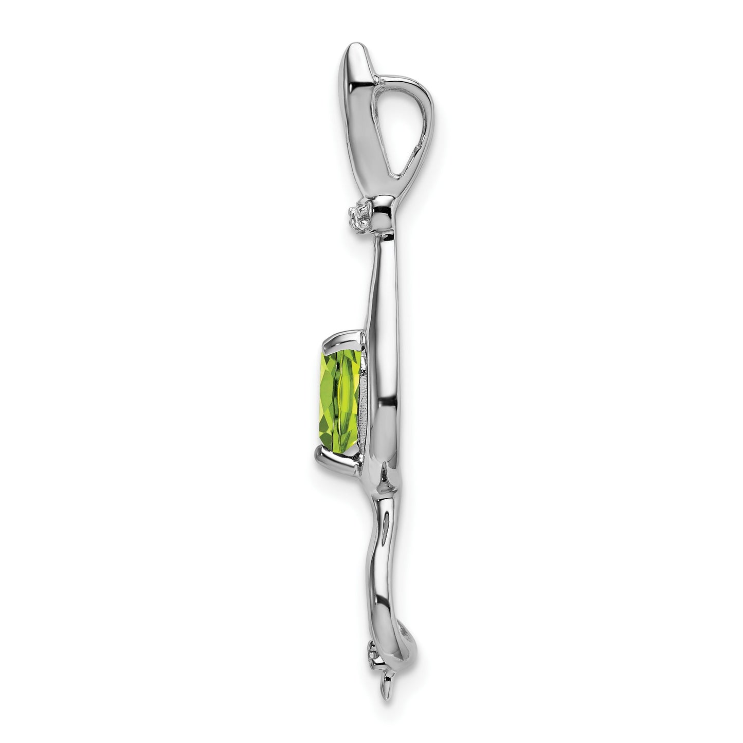 14k White Gold 6mm Heart Peridot and Diamond Cat Chain Slide