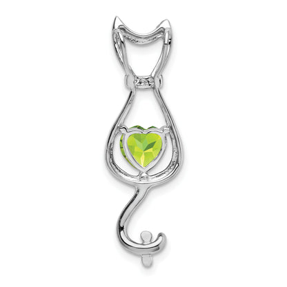 14k White Gold 6mm Heart Peridot and Diamond Cat Chain Slide