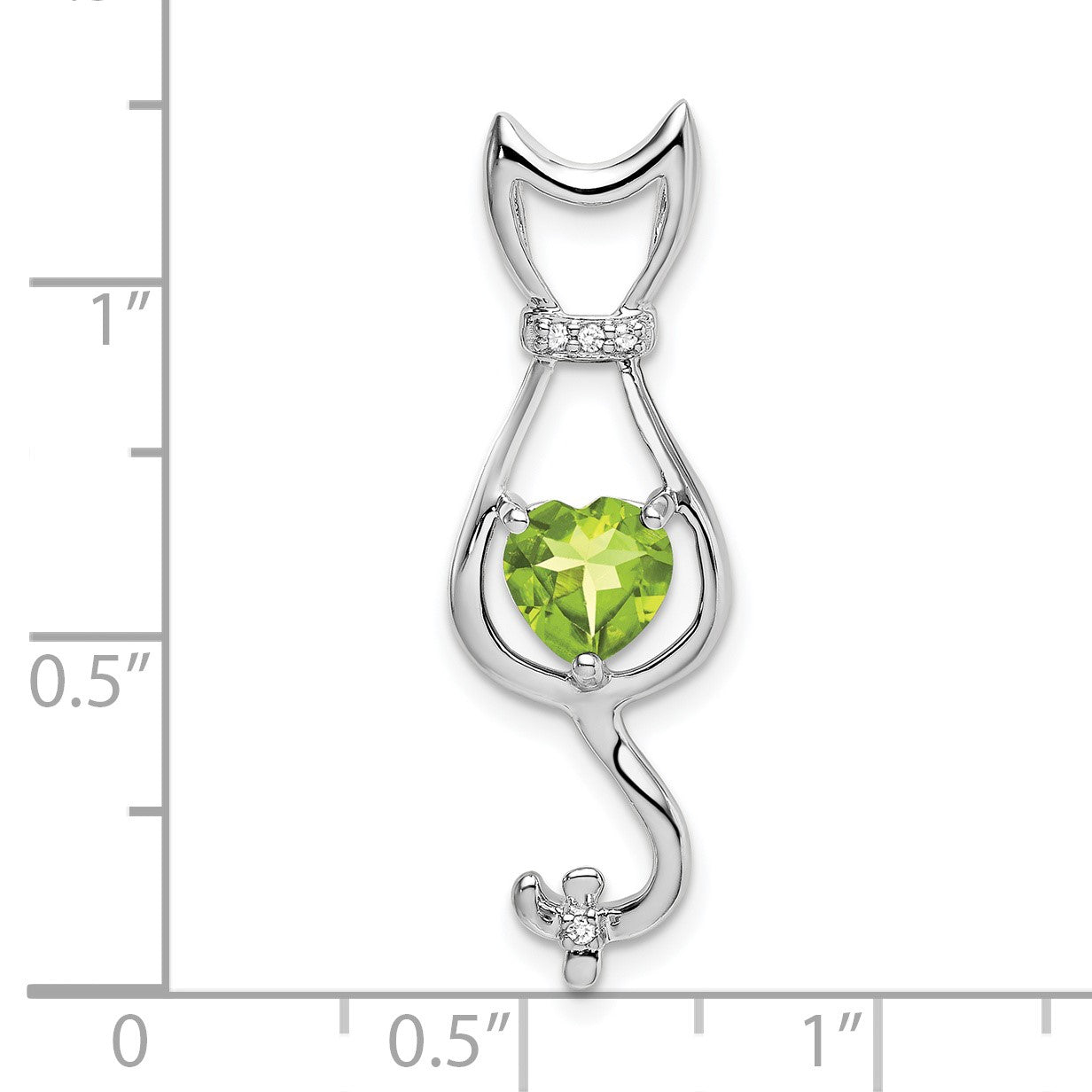 14k White Gold 6mm Heart Peridot and Diamond Cat Chain Slide