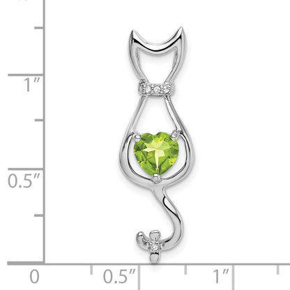 14k White Gold 6mm Heart Peridot and Diamond Cat Chain Slide