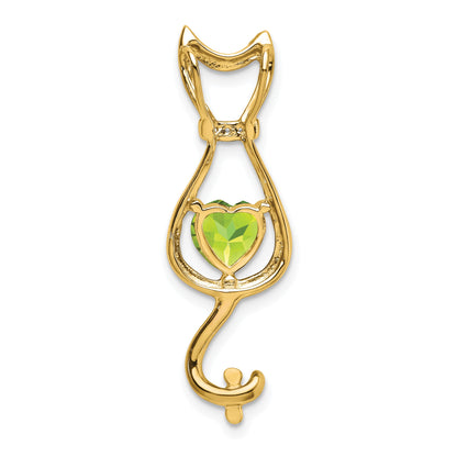 14k 6mm Heart Peridot and Diamond Cat Chain Slide