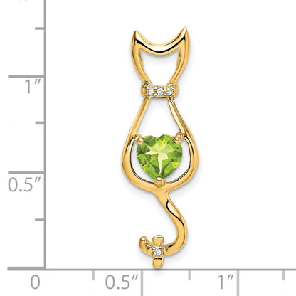 14k 6mm Heart Peridot and Diamond Cat Chain Slide