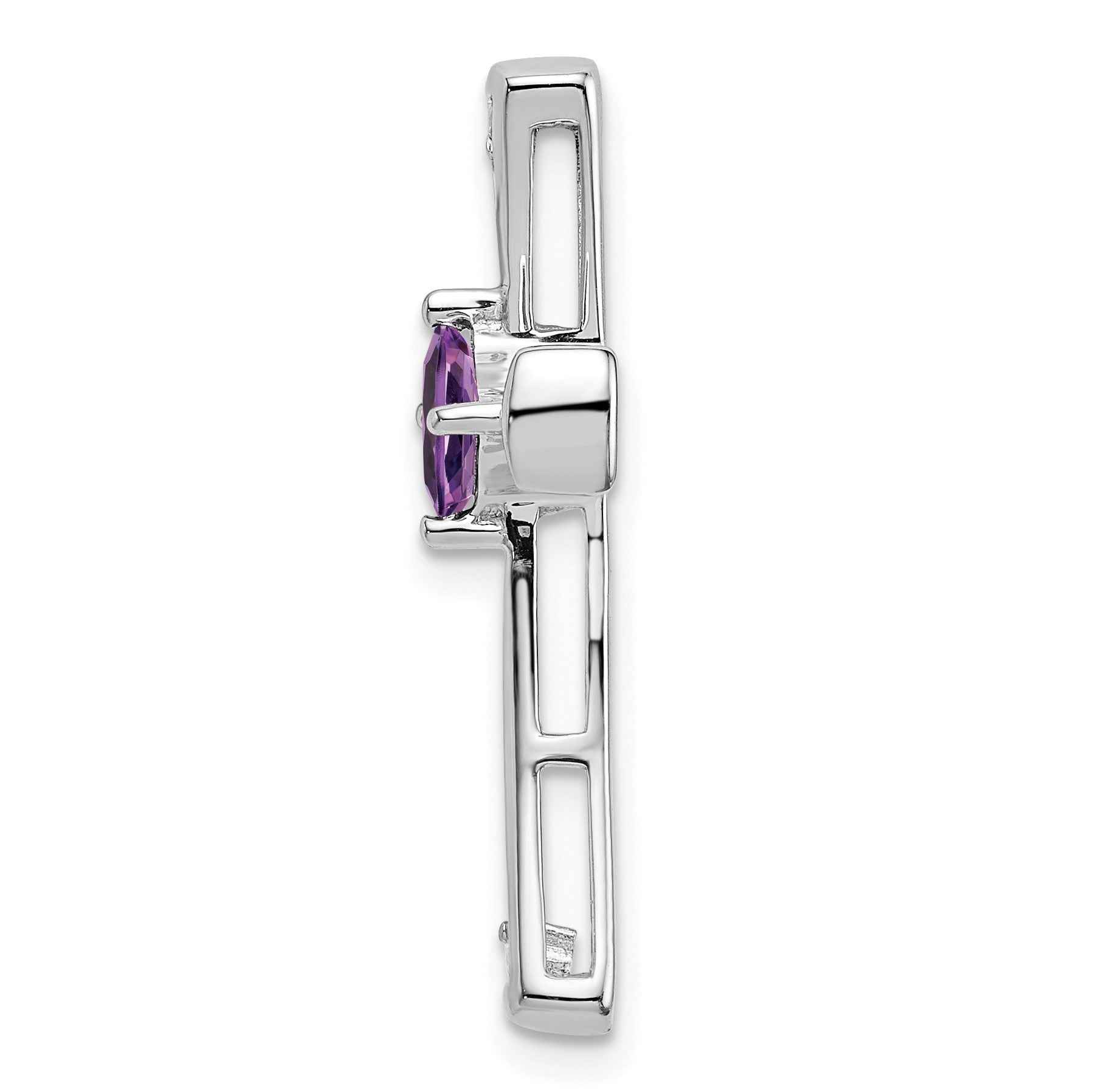 14k White Gold 4mm Square Amethyst and Diamond Cross Chain Slide
