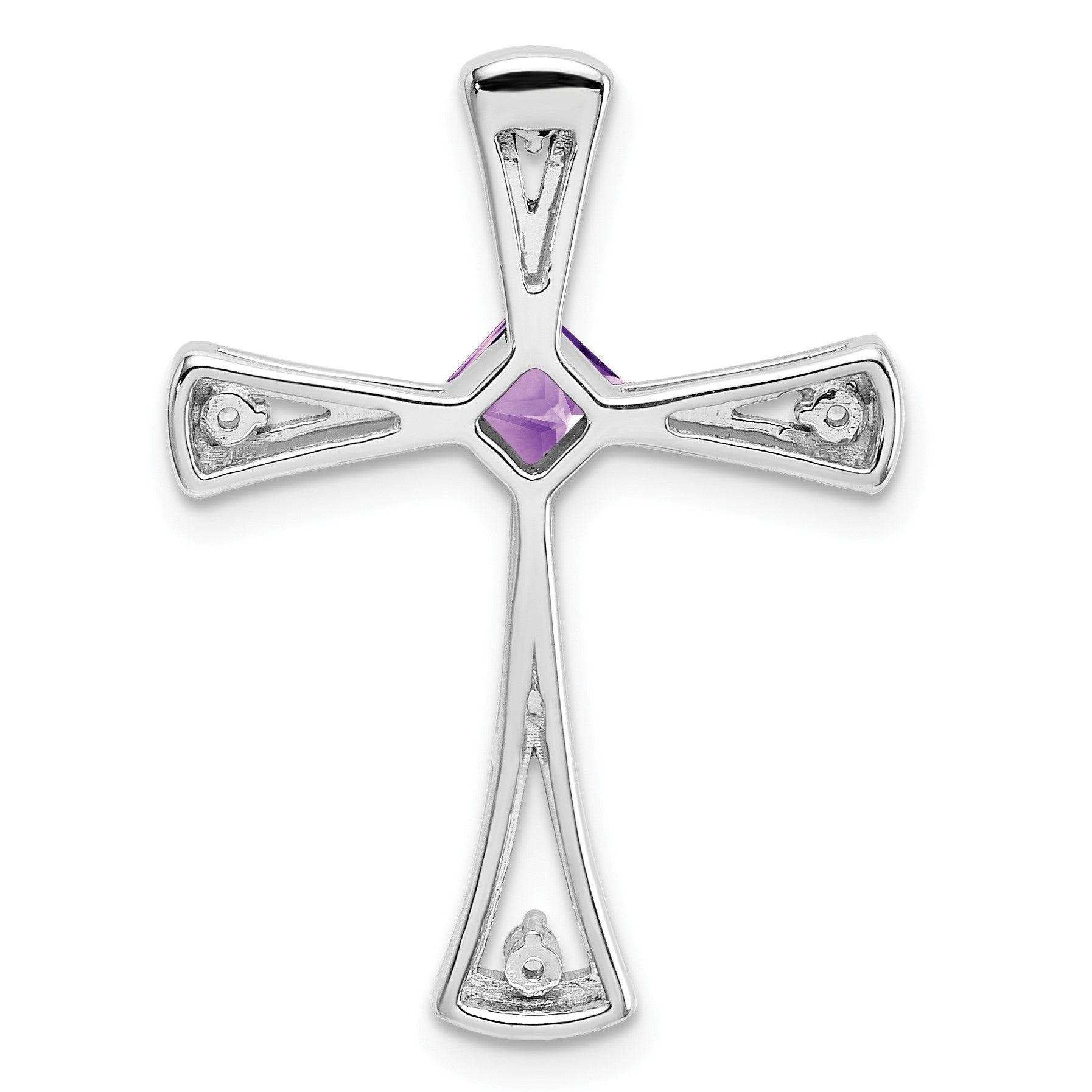 14k White Gold 4mm Square Amethyst and Diamond Cross Chain Slide