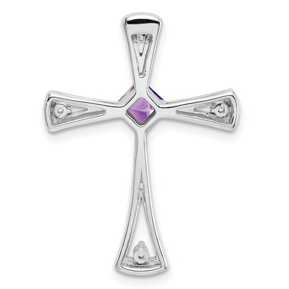 14k White Gold 4mm Square Amethyst and Diamond Cross Chain Slide