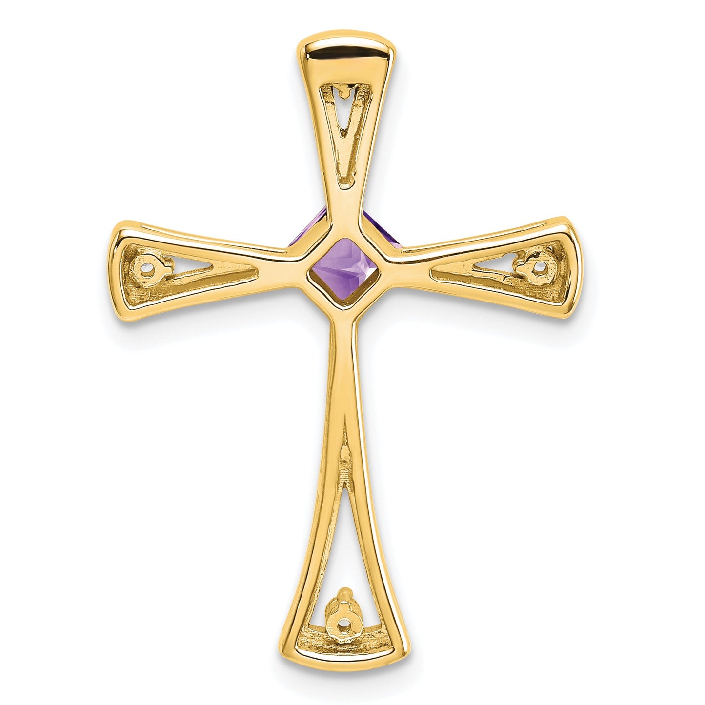 14k 4mm Square Amethyst and Diamond Cross Chain Slide