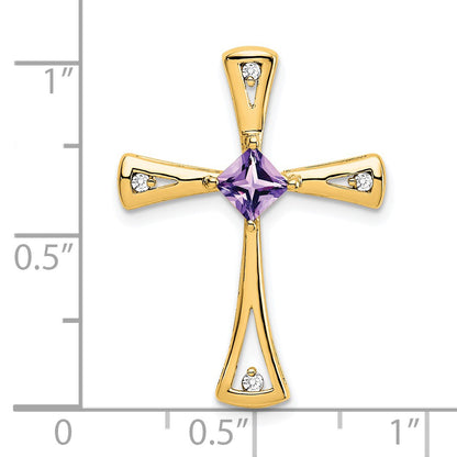 14k 4mm Square Amethyst and Diamond Cross Chain Slide
