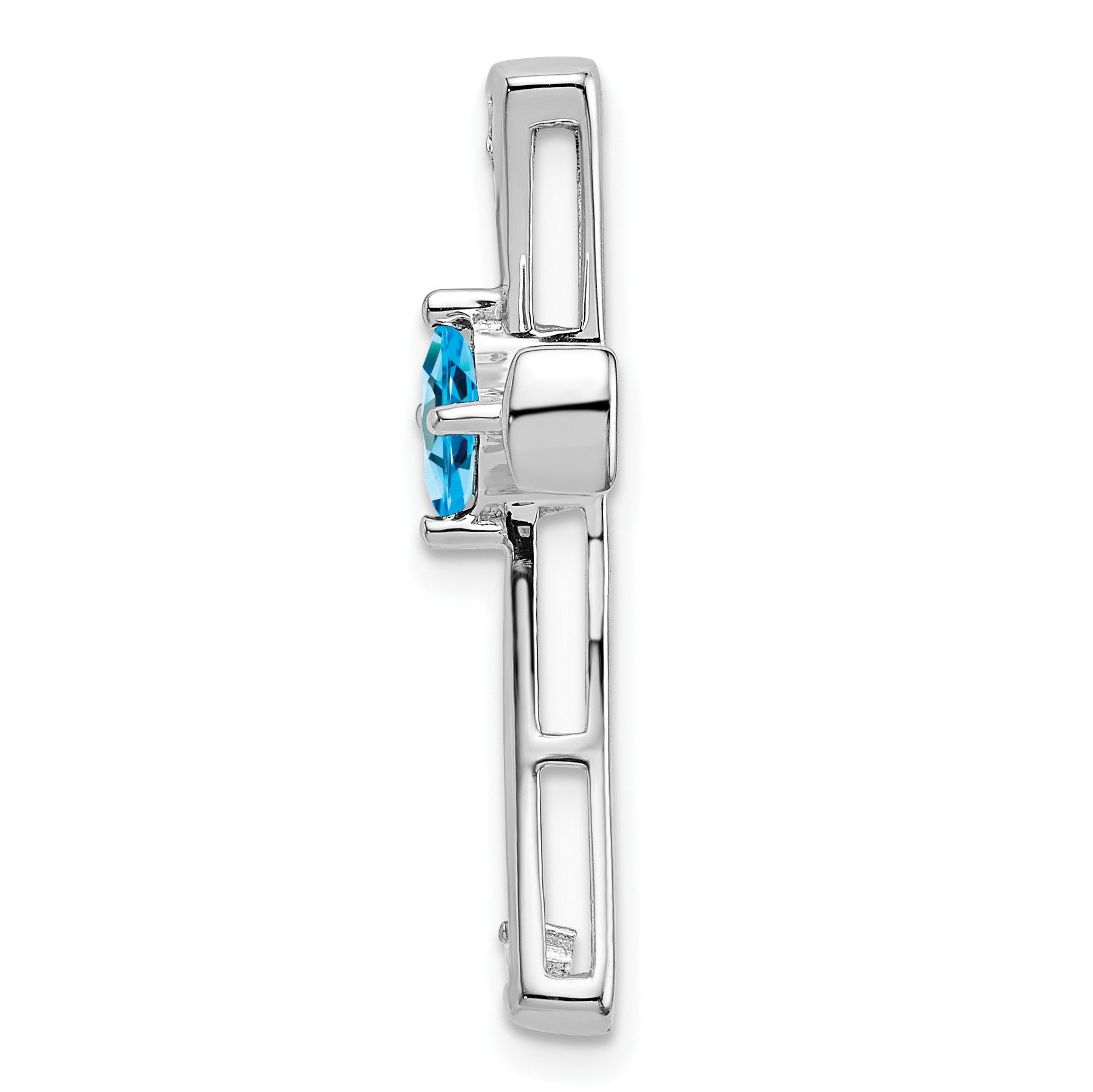 14k White Gold 4mm Square Blue Topaz and Diamond Cross Chain Slide